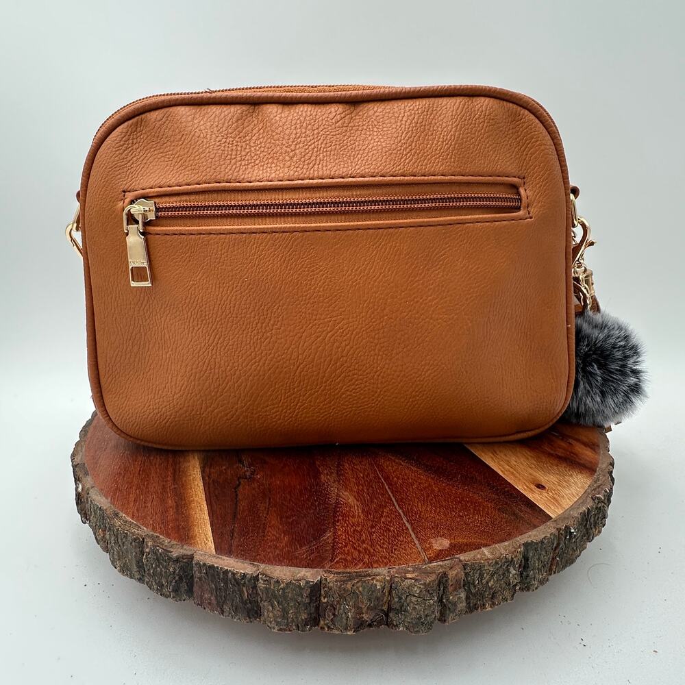 Quilted Dual Compartment Crossbody Bag Tan Brown Multi Pocket Shoulder Purse EUC - Picture 3 of 14